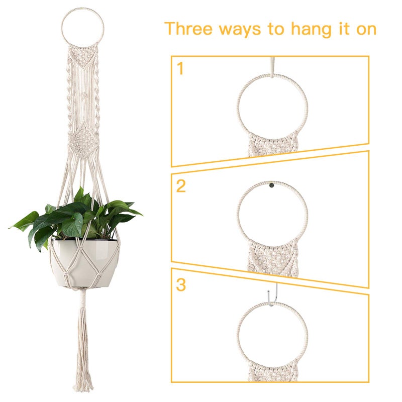 Cuttte Macrame Plant Hanger, Indoor Outdoor Hanging Planter Basket, Hanging Plant Holders, Decorative Macrame Hangers, 4 Legs 43.3 Inch, Cream Color, Boho Decor - Image 3